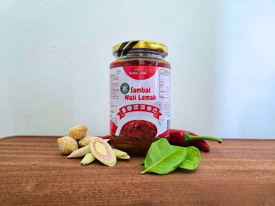 Simple Vege Sambal Nasi Lemak jar with lemongrass and kaffir lime leaves
